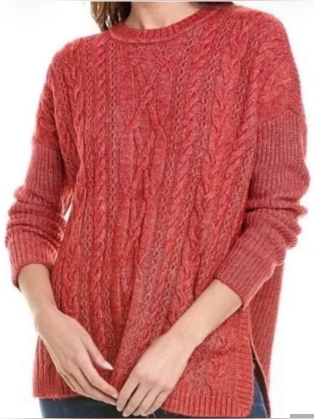 CAbi Coral Cable Knit Crewneck Sweater